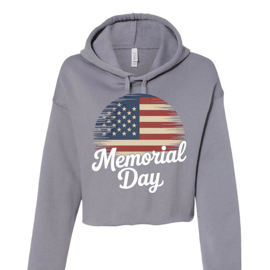 Bella Canvas Womens Cropped Fleece Hoodie - Memorial Day by Inland Leather Co