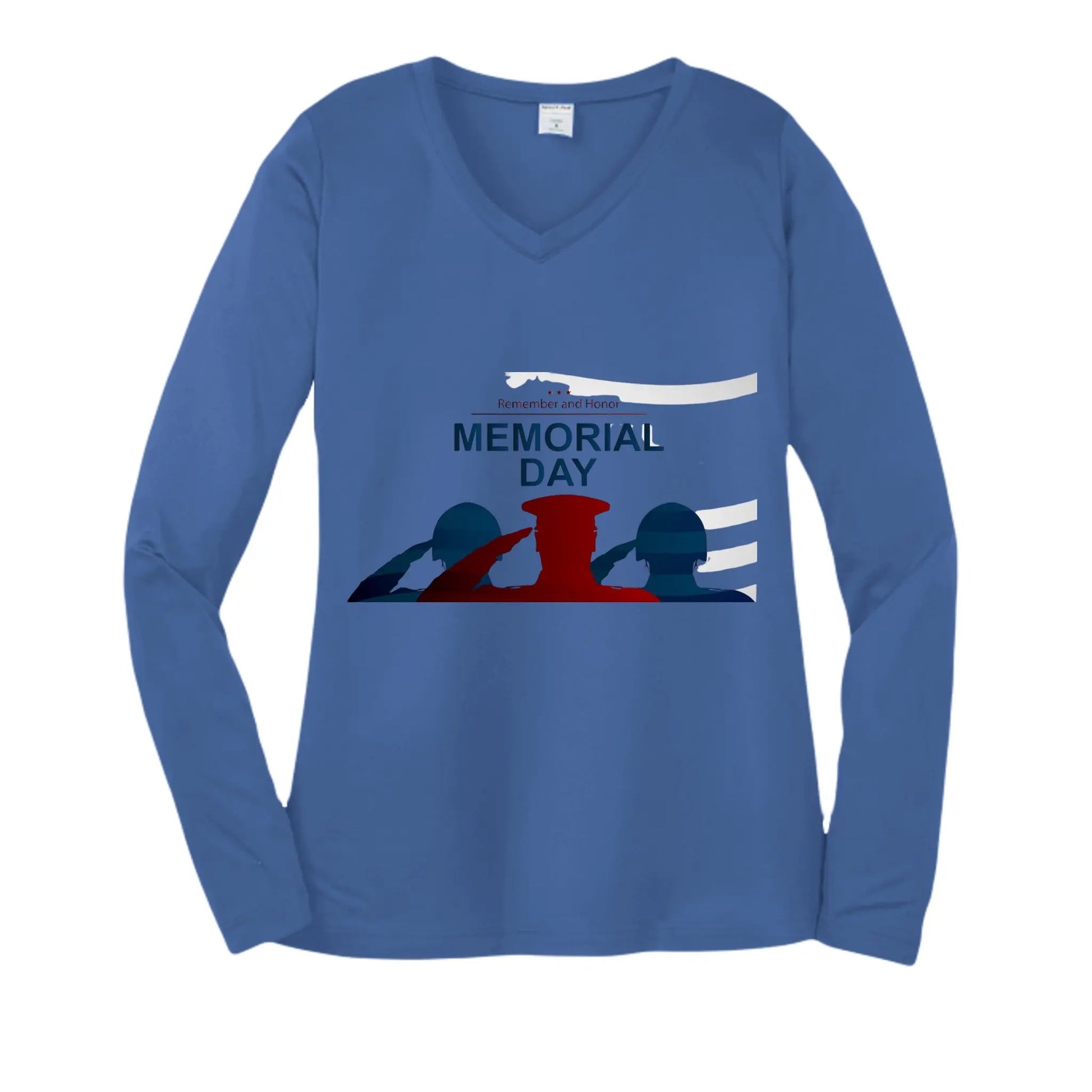 Womens Long Sleeve V-Neck Tee - Memorial Day by Inland Leather Co