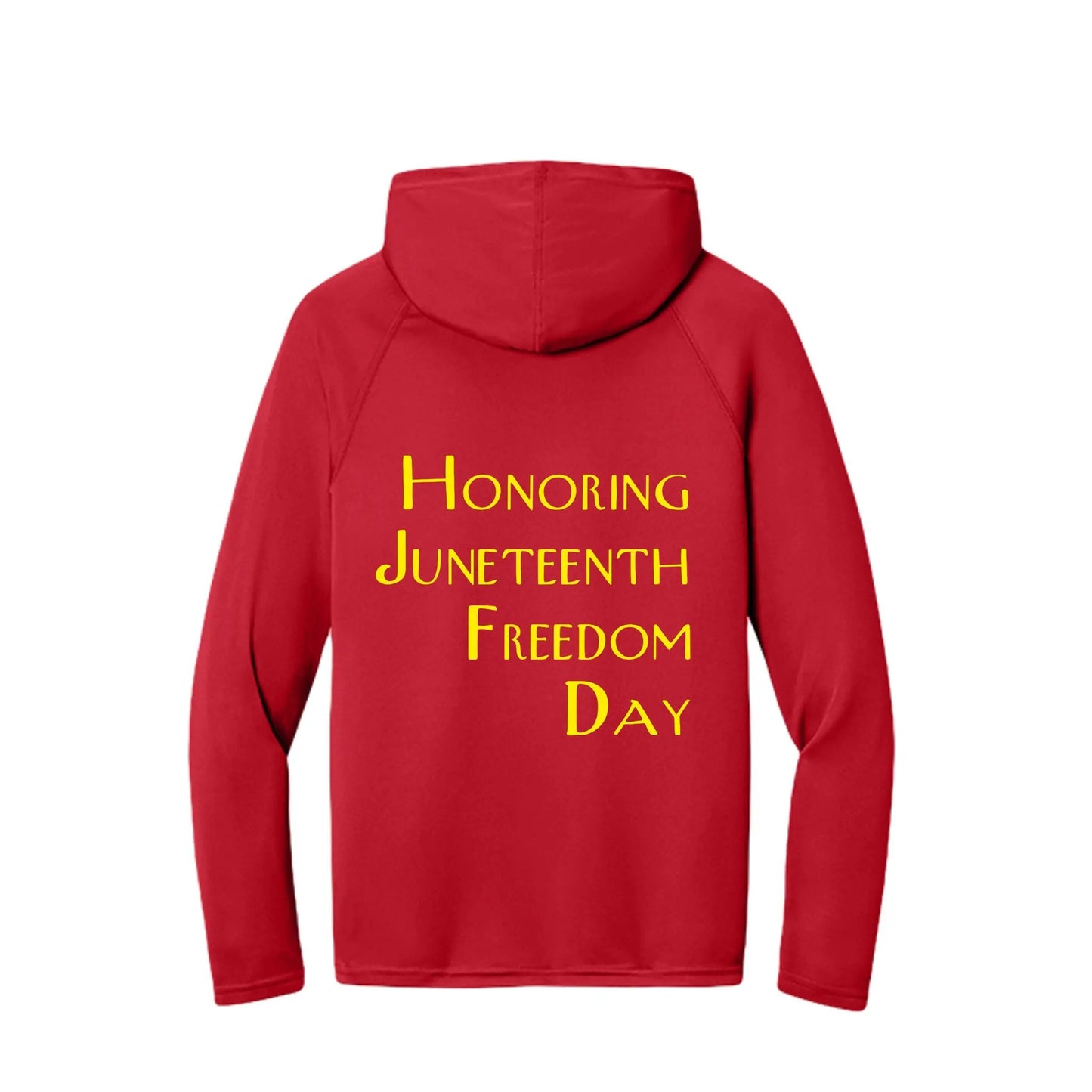 Men's Long-Sleeve Hooded T-shirt Honoring Juneteenth Freedom by Inland Leather Co