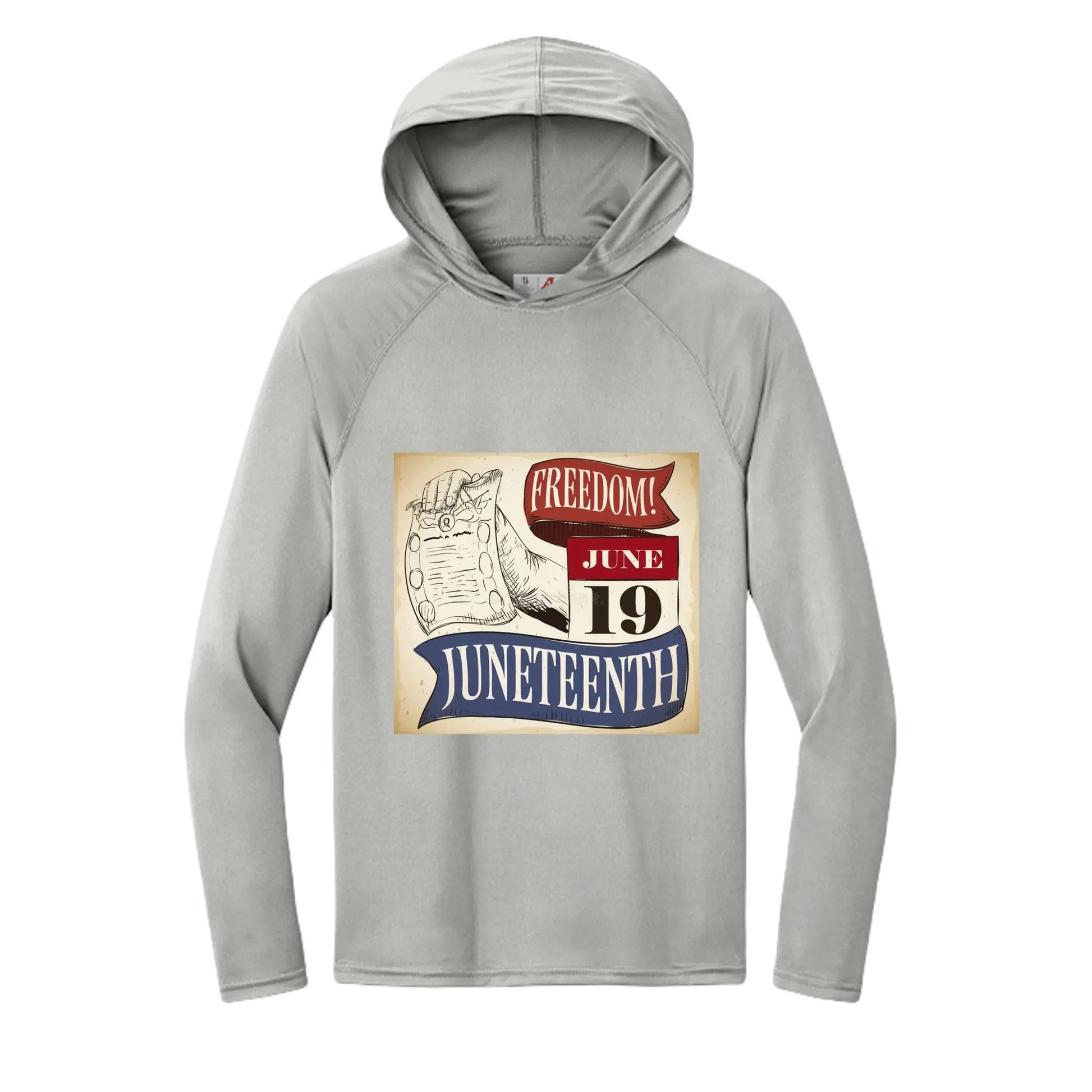 Men's Long-Sleeve Hooded T-shirt Honoring Juneteenth Freedom by Inland Leather Co