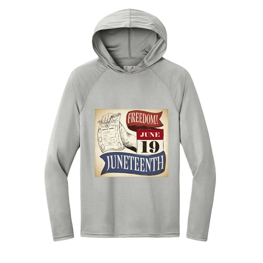 Men's Long-Sleeve Hooded T-shirt Honoring Juneteenth Freedom by Inland Leather Co