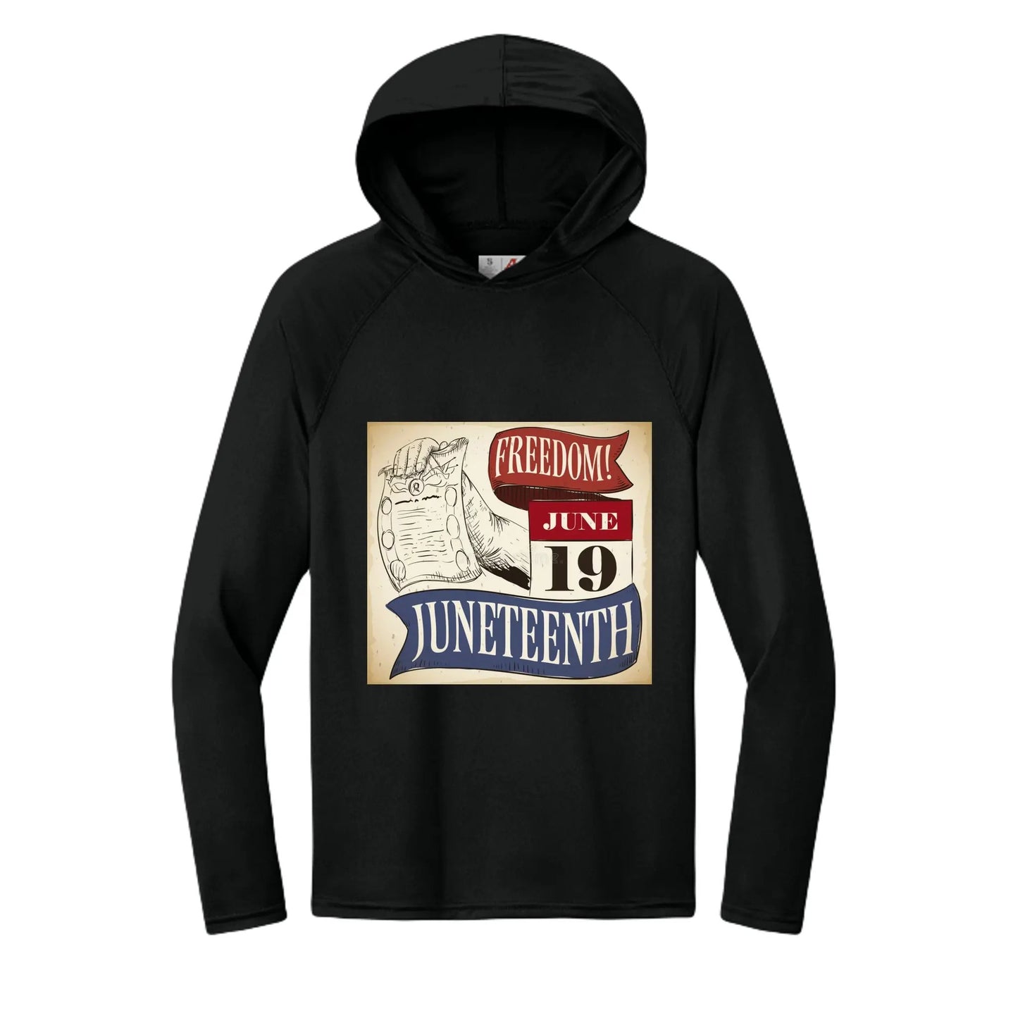 Men's Long-Sleeve Hooded T-shirt Honoring Juneteenth Freedom by Inland Leather Co