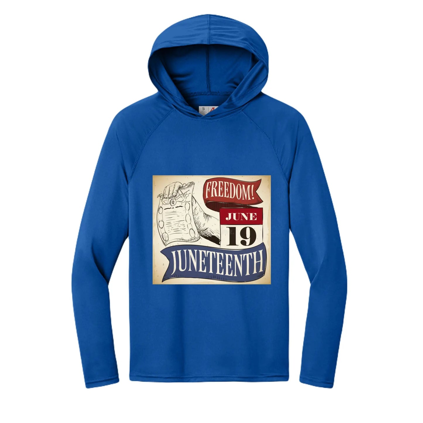 Men's Long-Sleeve Hooded T-shirt Honoring Juneteenth Freedom by Inland Leather Co