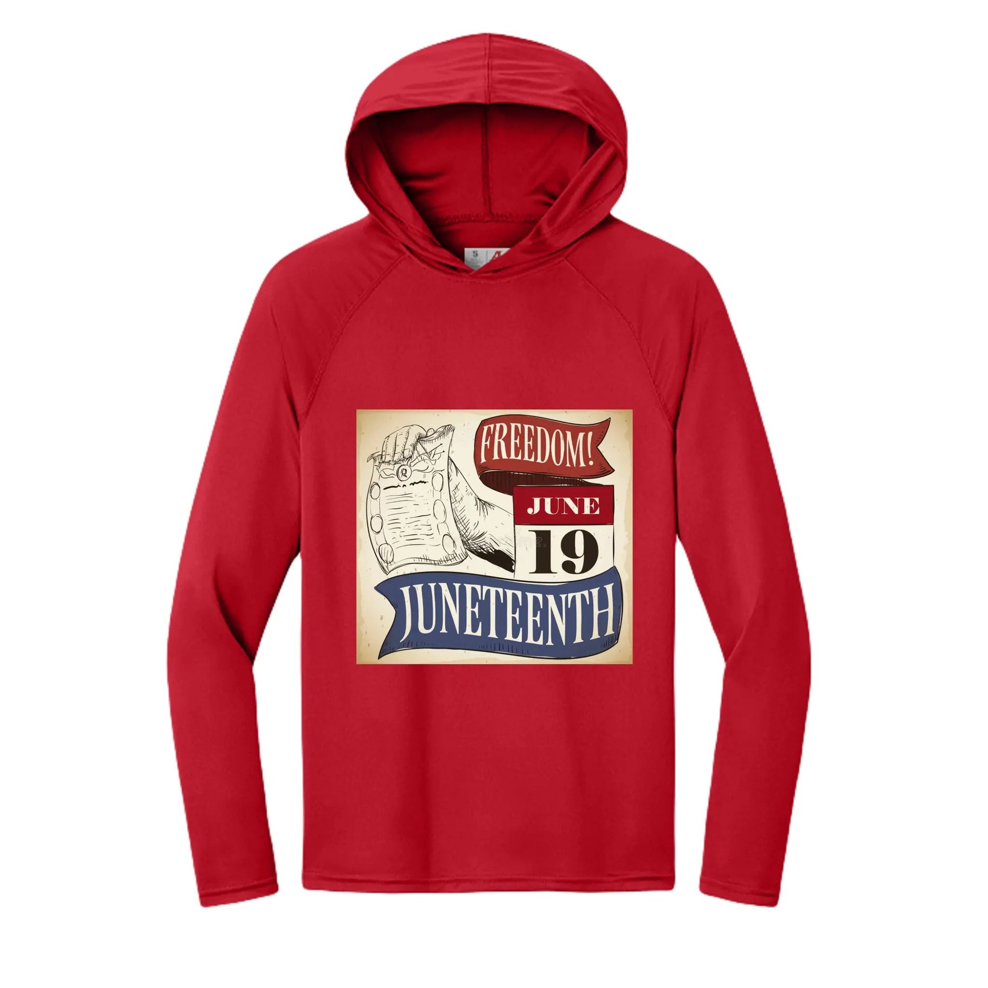 Men's Long-Sleeve Hooded T-shirt Honoring Juneteenth Freedom by Inland Leather Co