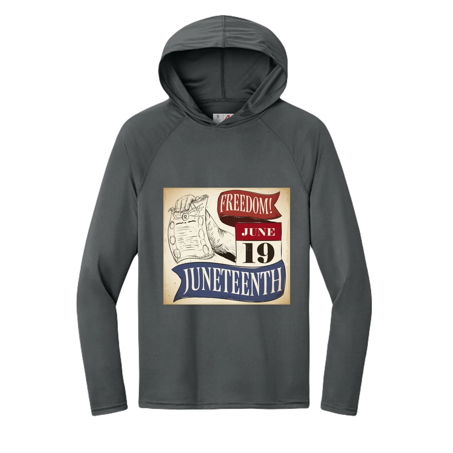 Men's Long-Sleeve Hooded T-shirt Honoring Juneteenth Freedom by Inland Leather Co