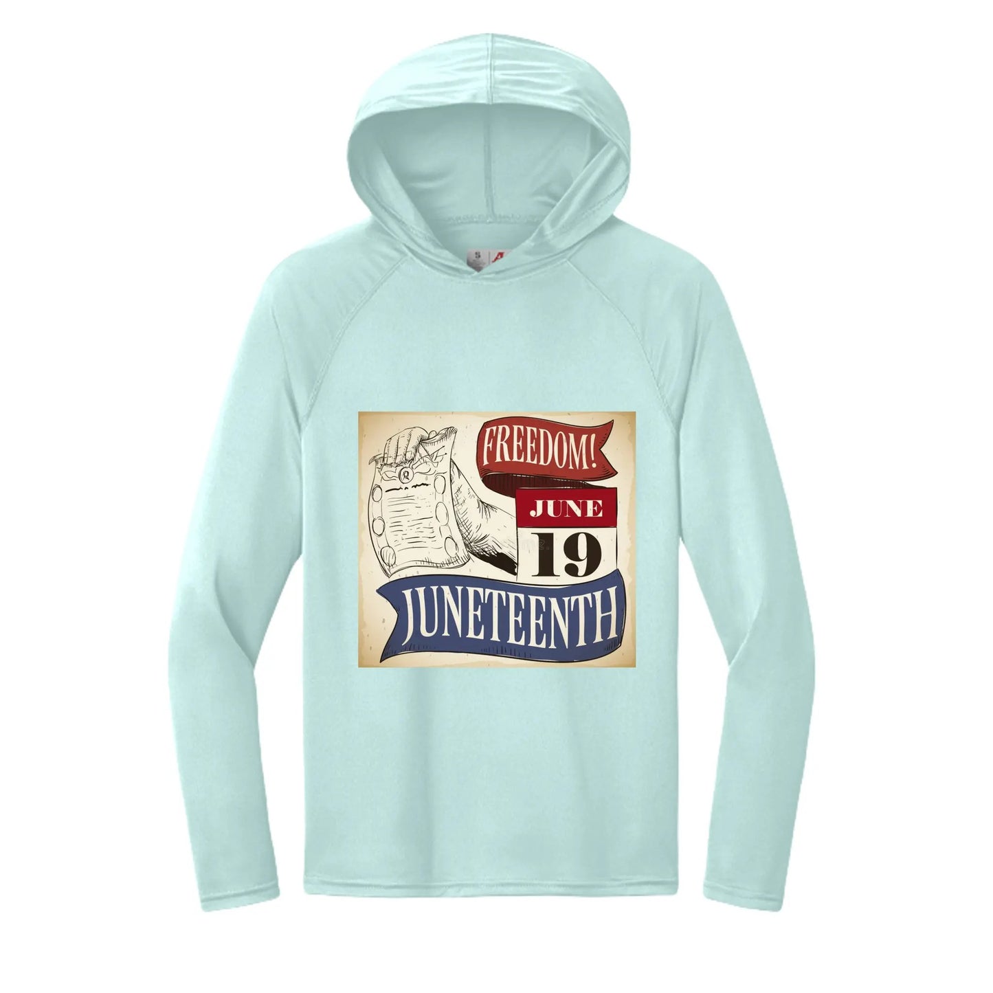 Men's Long-Sleeve Hooded T-shirt Honoring Juneteenth Freedom by Inland Leather Co