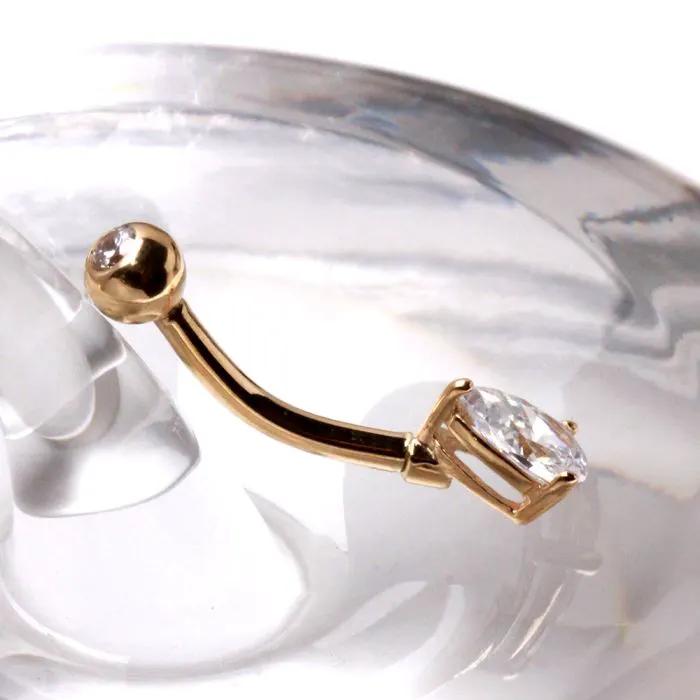14Kt Yellow Gold Navel Ring with Tear Drop Gem by Fashion Hut Jewelry