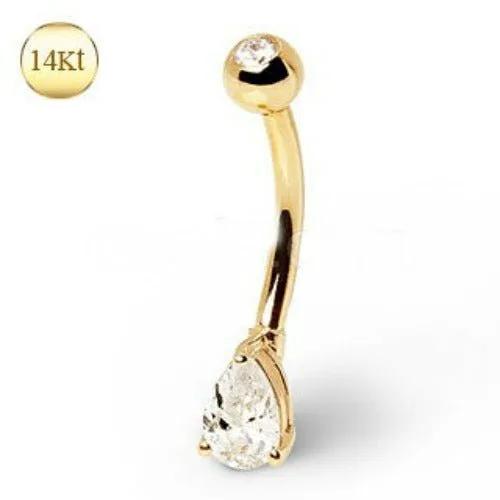 14Kt Yellow Gold Navel Ring with Tear Drop Gem by Fashion Hut Jewelry