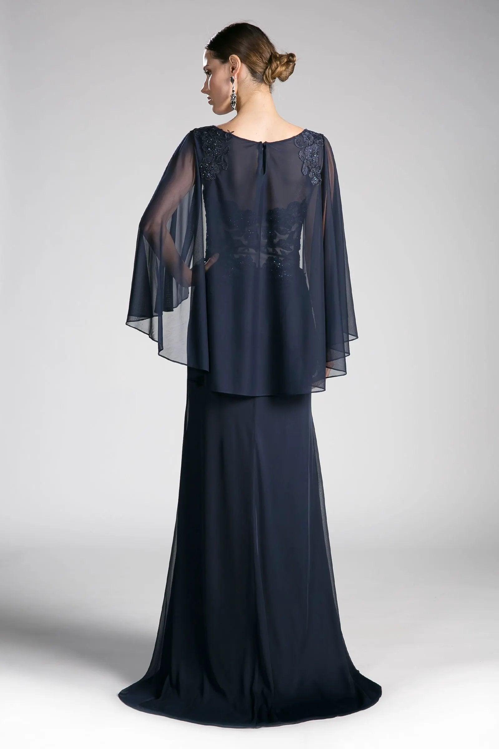 Beaded Lace Chiffon Empire Waist Dress by Partner Label
