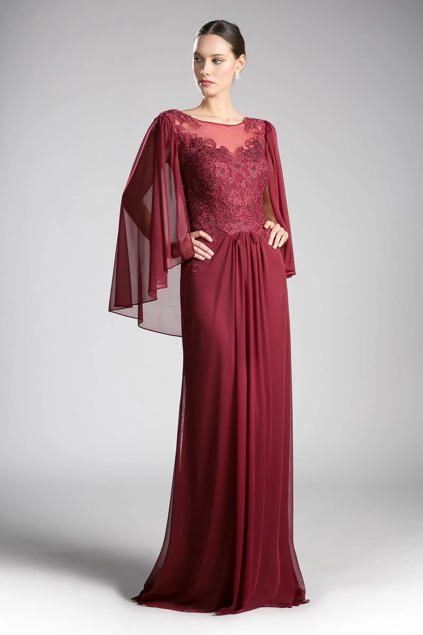 Beaded Lace Chiffon Empire Waist Dress by Partner Label