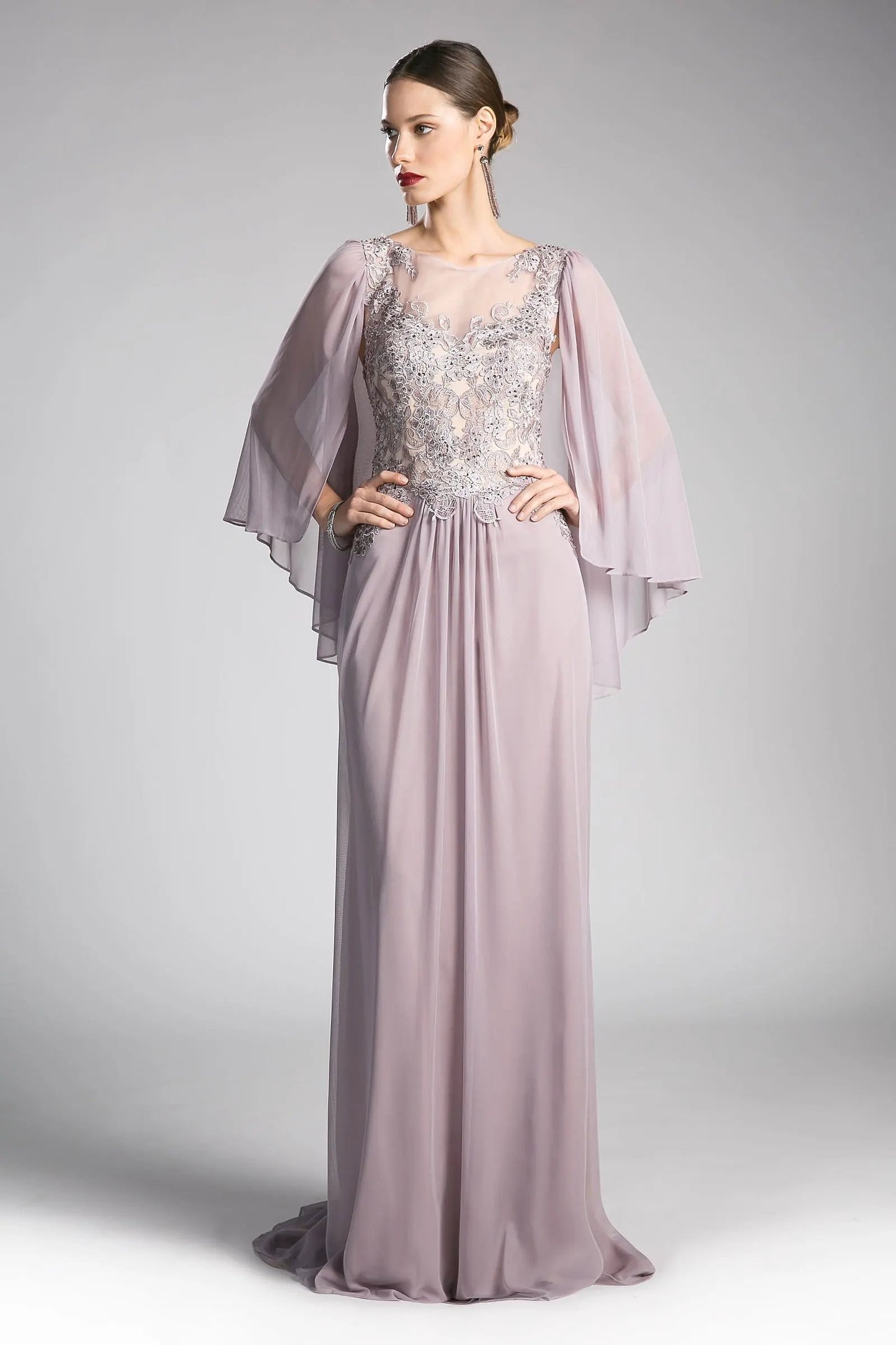Beaded Lace Chiffon Empire Waist Dress by Partner Label