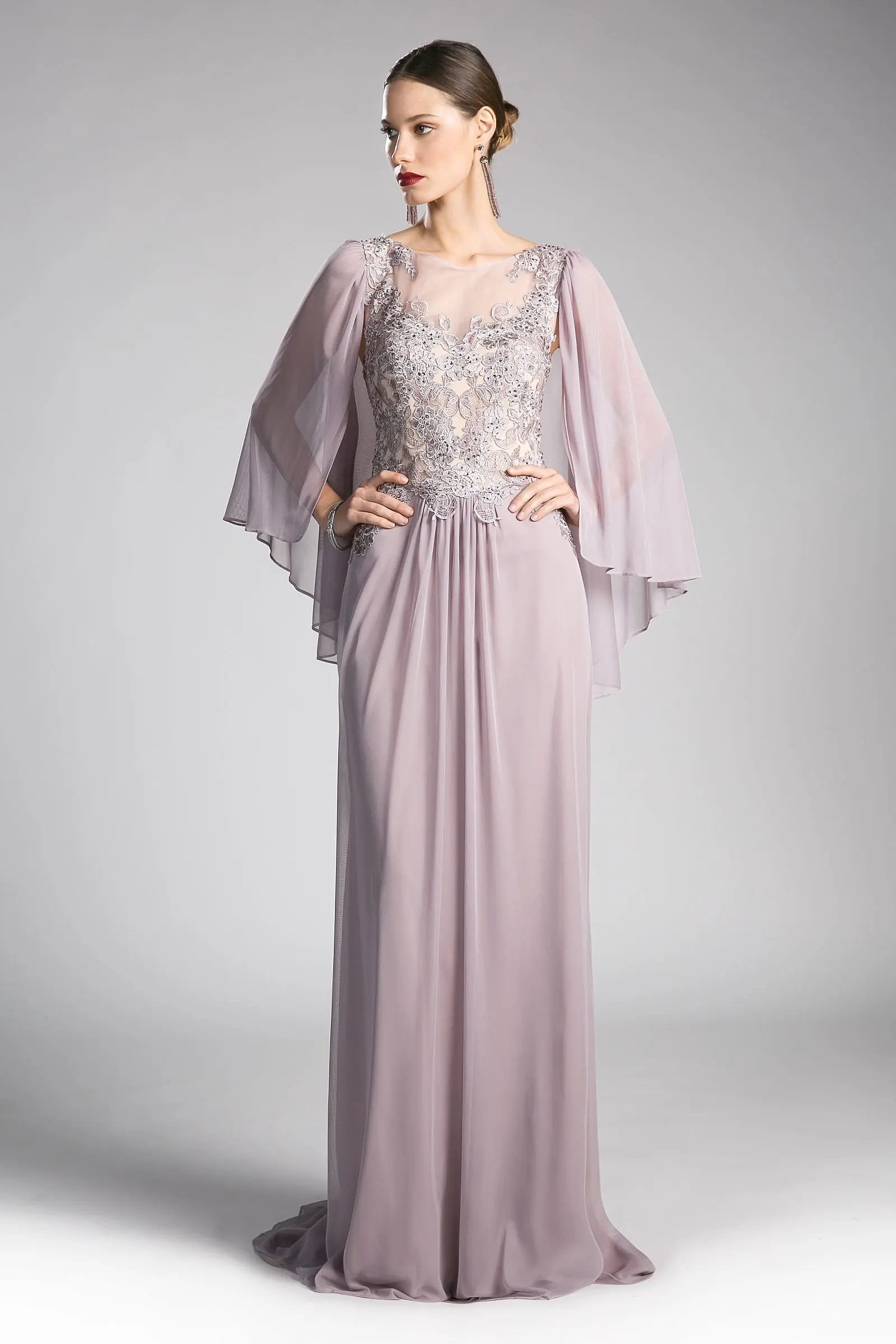 Beaded Lace Chiffon Empire Waist Dress by Partner Label