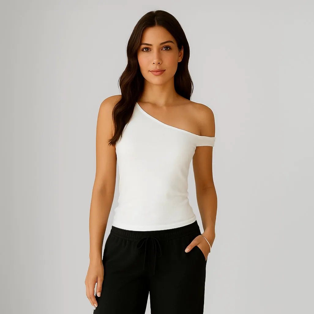 0896 - Women's One Shoulder Asymmetrical Tank by POS Wholesale