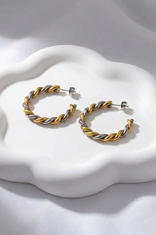 Paloma Waterproof Two-Tone Chunky Rope Hoop Earring by Akalia