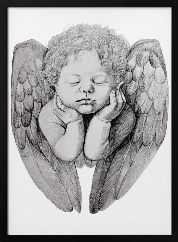 Wall art Sleeping Cherub With Curly Hair by Violeta Vollmer