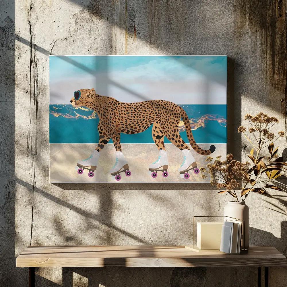 Wall art Cheetah Rollerskating Landscape Beach 01 by Sarah Manovski