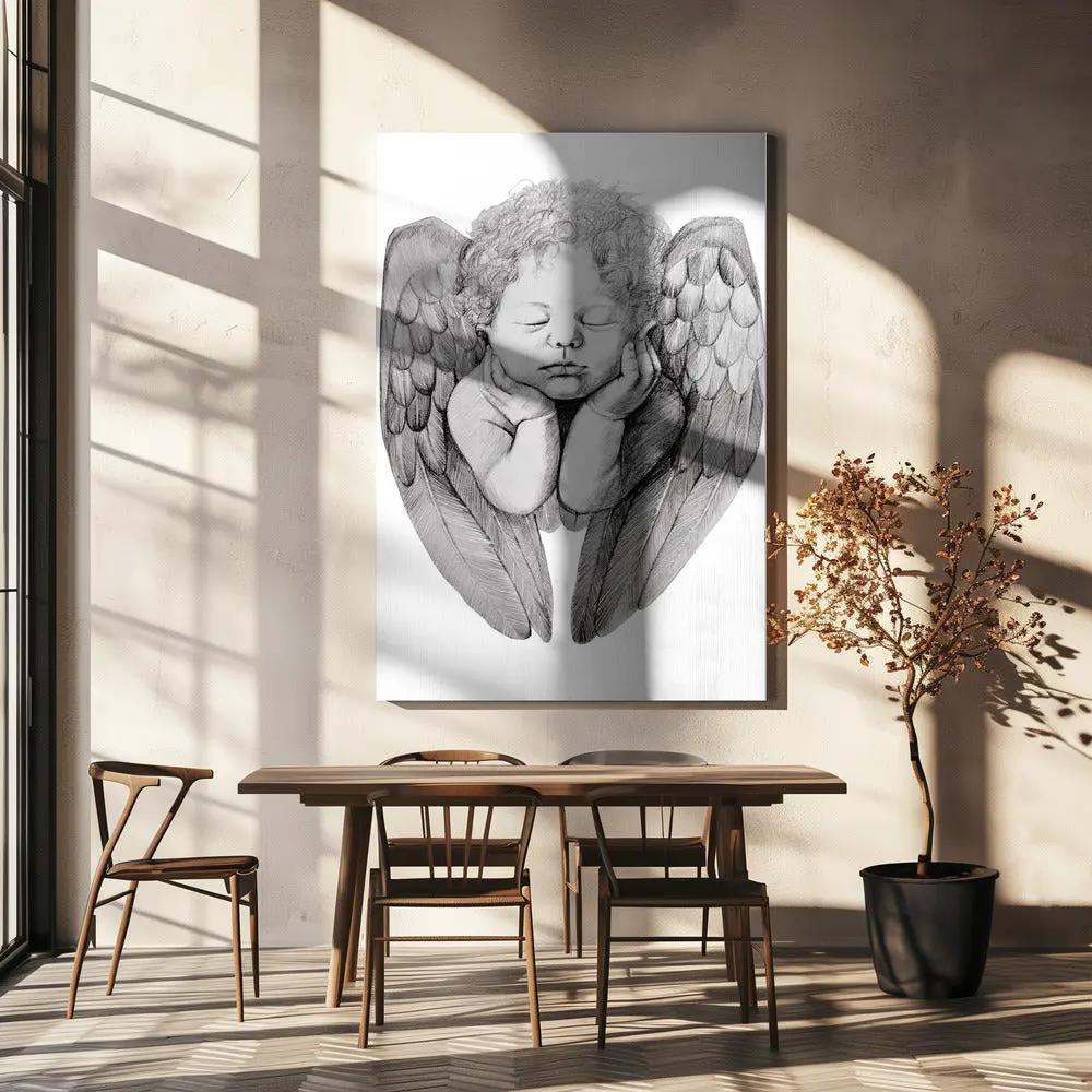 Wall art Sleeping Cherub With Curly Hair by Violeta Vollmer
