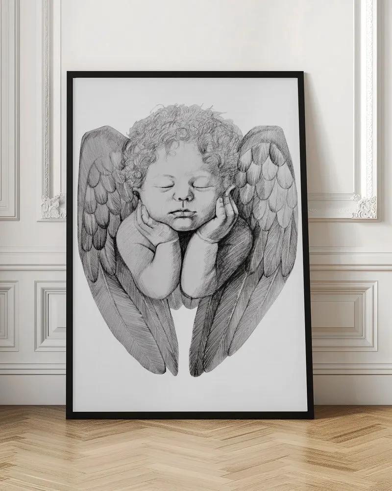Wall art Sleeping Cherub With Curly Hair by Violeta Vollmer