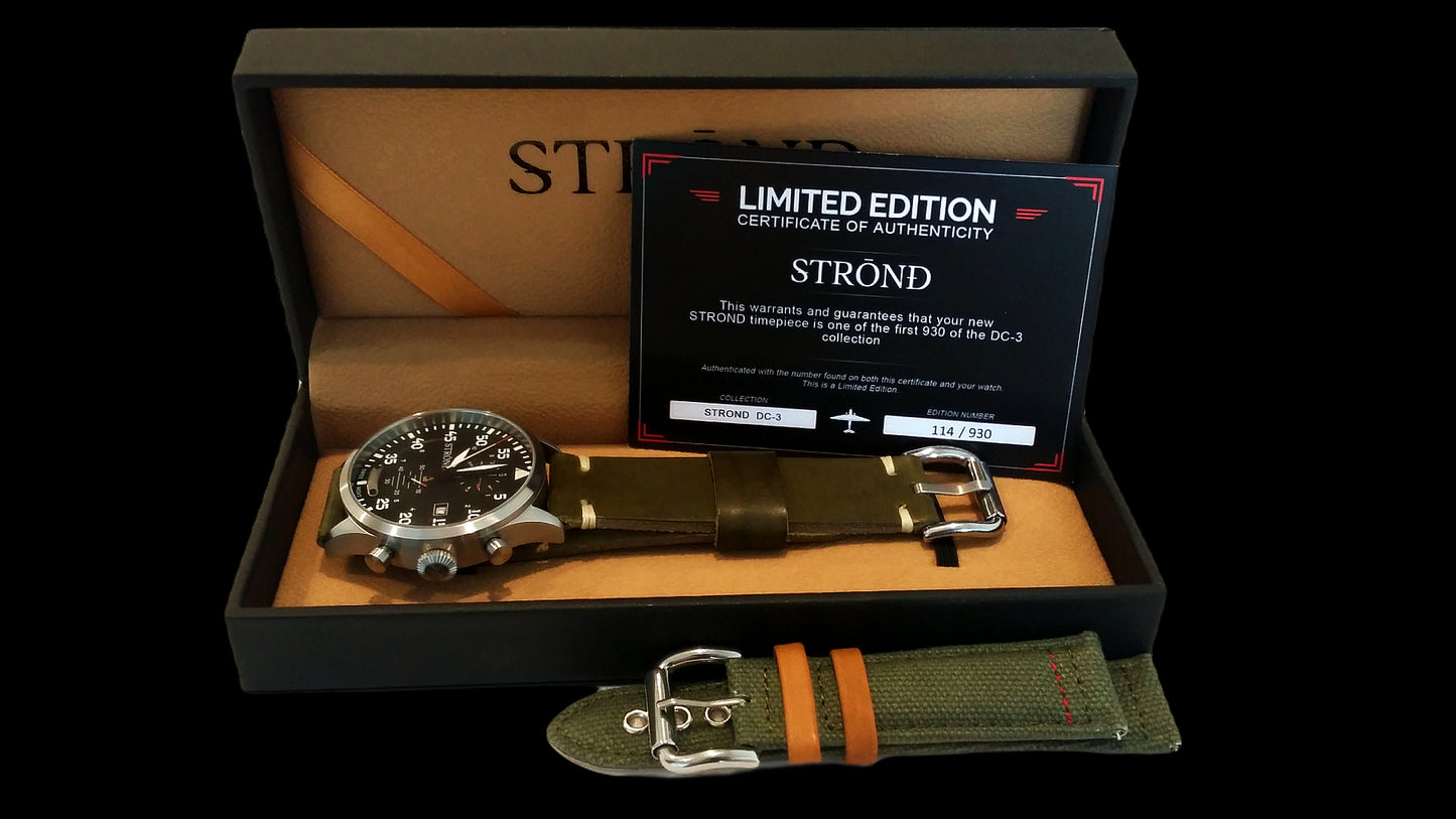 Strand watch with strap and certificate of authenticity in a box