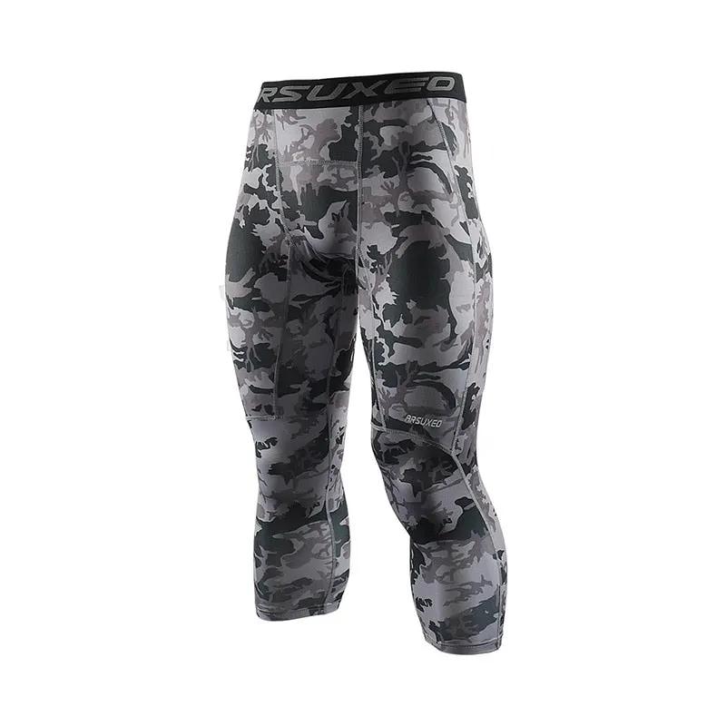 Men 3/4 Sports Compression Tights Base Layer Running Tights GYM Fitness Active Training Exercise Pants by Vimost Shop