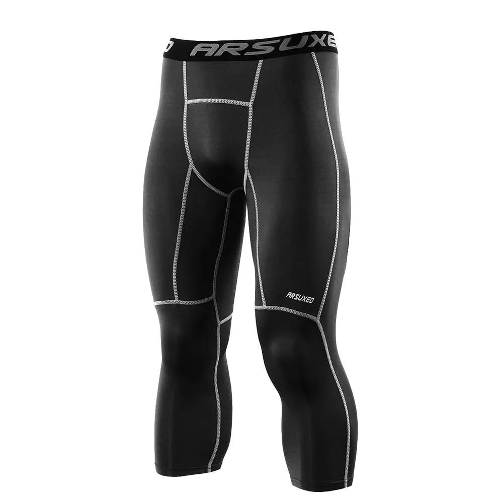 Men 3/4 Sports Compression Tights Base Layer Running Tights GYM Fitness Active Training Exercise Pants by Vimost Shop