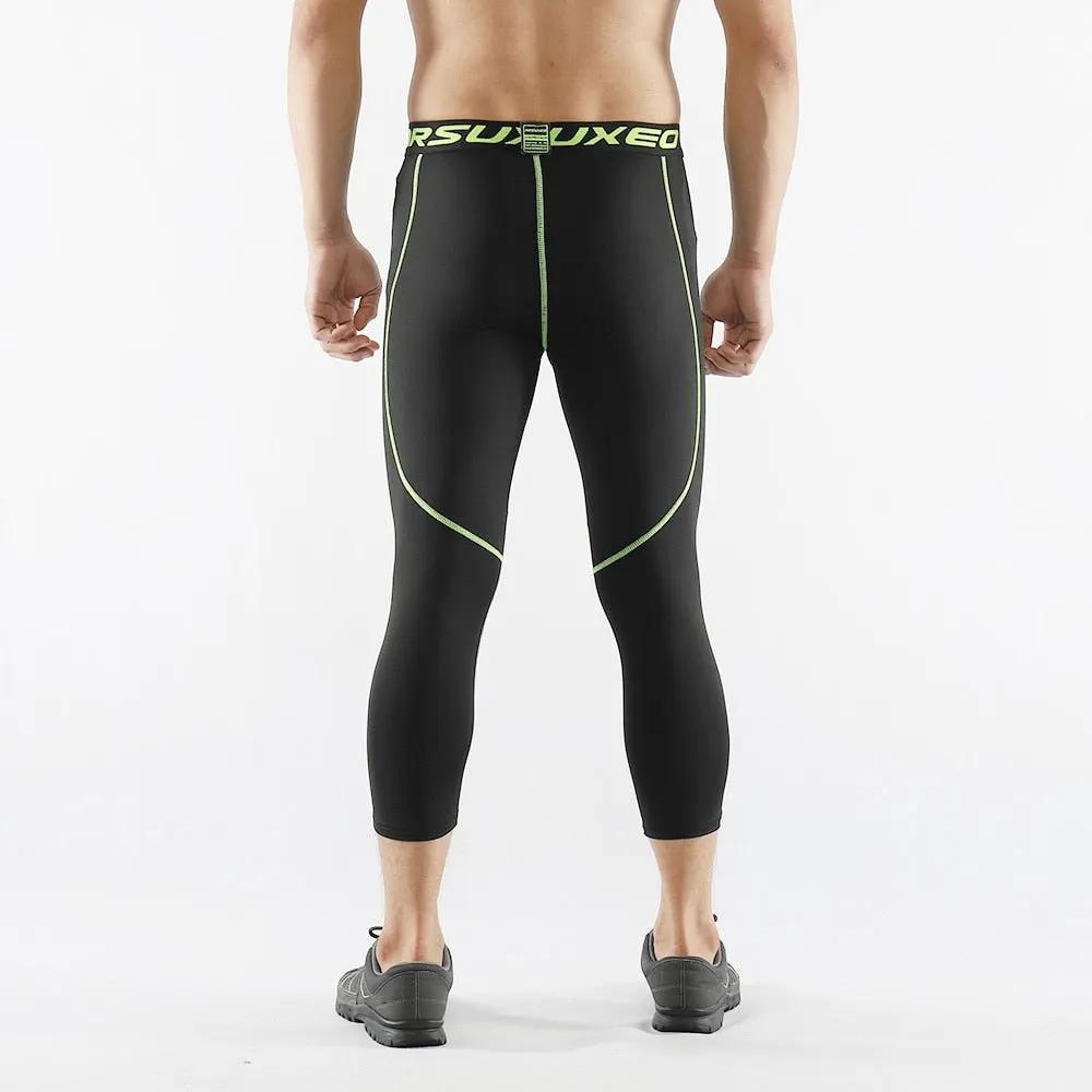 Men 3/4 Sports Compression Tights Base Layer Running Tights GYM Fitness Active Training Exercise Pants by Vimost Shop
