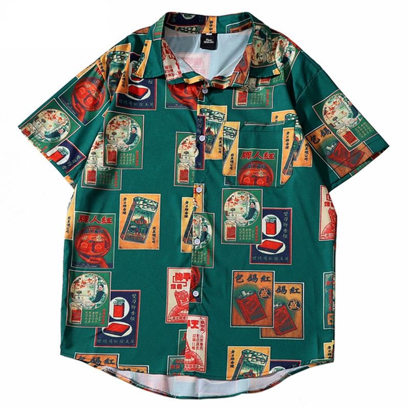 Men Hip Hop Shirt Streetwear Cigarette Retro Style-0