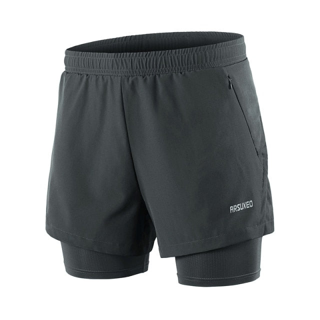Men Running Shorts 2 in 1 Sports Shorts Quick Dry Active Training Exercise Jogging Gym Shorts With Zipper Pockets-0