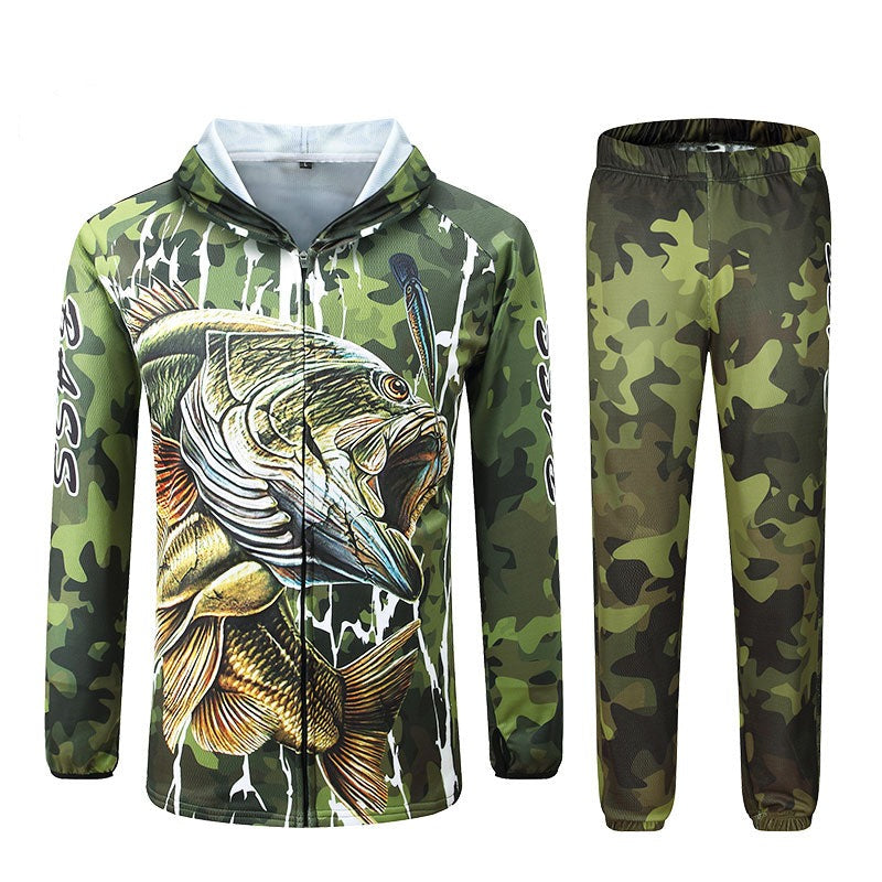 Fishing t Shirts Anti UV Sun Protection Long Sleeve mens Camouflage Fishing Jacket Set Shirt Clothing Clothes Big-0
