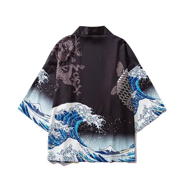 Male Kimono Cardigan Japanese Kimono Men Cardigan Shirt Blouse Yukata Men Haori Obi Traditional Samurai Clothing by Vimost Shop