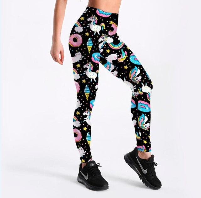 Womens Cartoon Ice Cream God Horse Leggings Print Fitness Legging Sexy Silm Leging Star Stretch Pants-0