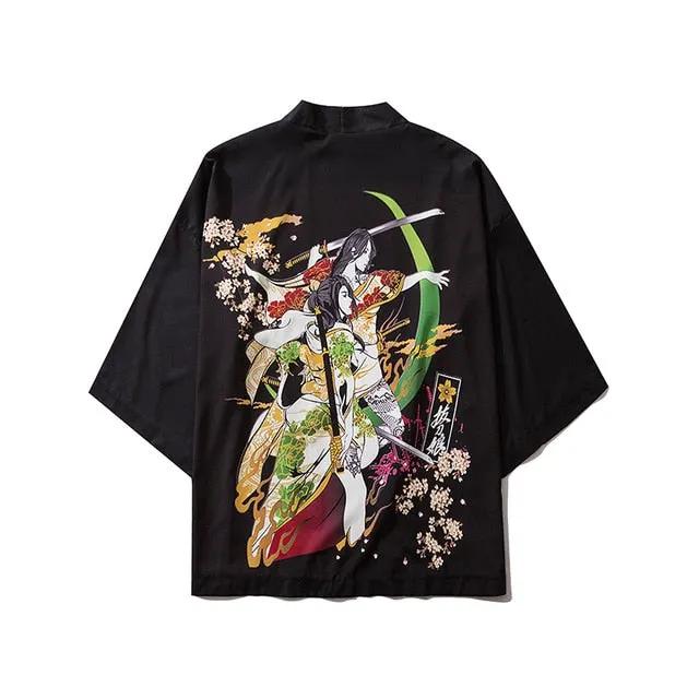 Japanese Style Cat Samurai Kimono Streetwear Men Women Cardigan Japan Harajuku Anime Robe Anime Clothes by Vimost Shop