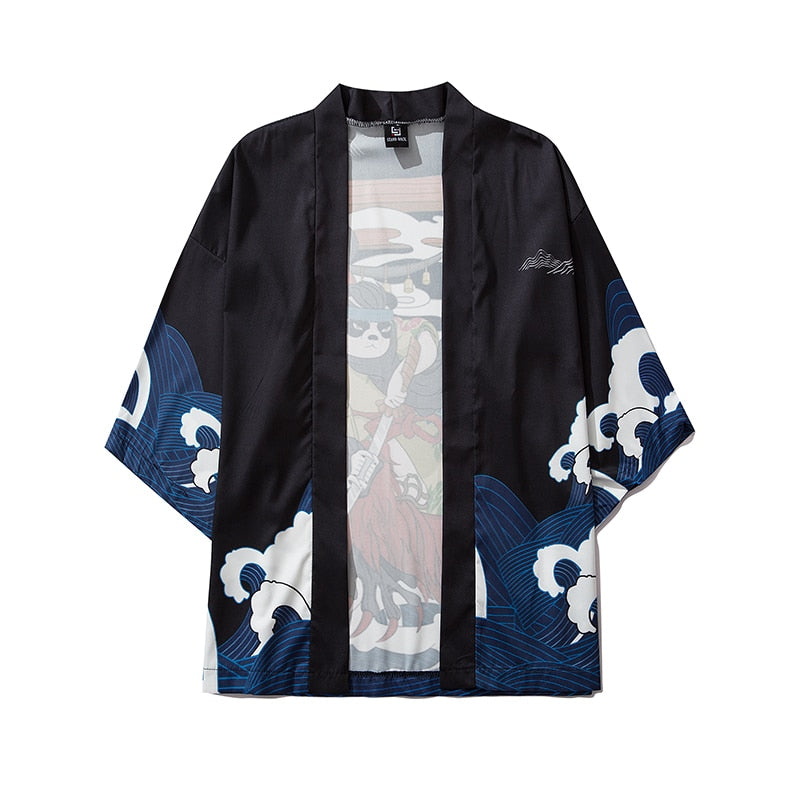 Men Women Chinese Style Anime Panda Samurai Kimono Streetwear Cardigan Japanese Robe Female Clothing-3