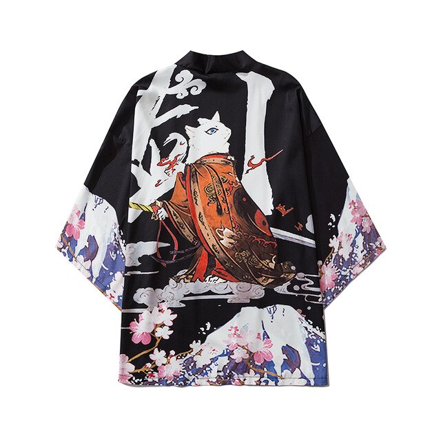 Men Women Chinese Style Anime Panda Samurai Kimono Streetwear Cardigan Japanese Robe Female Clothing-0
