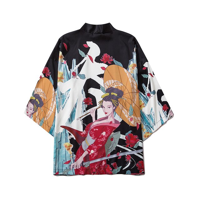 Men Women Chinese Style Anime Panda Samurai Kimono Streetwear Cardigan Japanese Robe Female Clothing-8