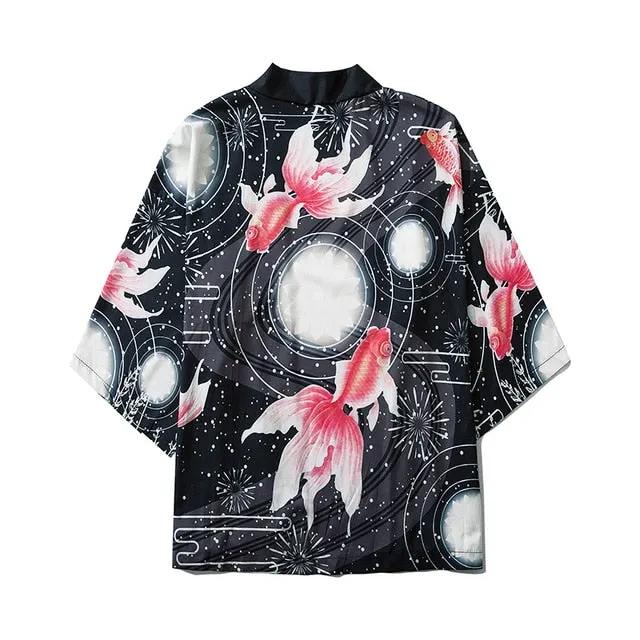 Japanese Crow Print Kimonos Streerwear Yukata Women Haori Harajuku Kimono Robe Cardigan Men Red Asian Clothes by Vimost Shop