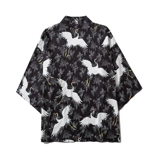 Japanese Crow Print Kimonos Streerwear Yukata Women Haori Harajuku Kimono Robe Cardigan Men Red Asian Clothes by Vimost Shop