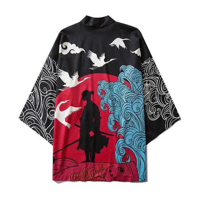 Japanese Crow Print Kimonos Streerwear Yukata Women Haori Harajuku Kimono Robe Cardigan Men Red Asian Clothes by Vimost Shop