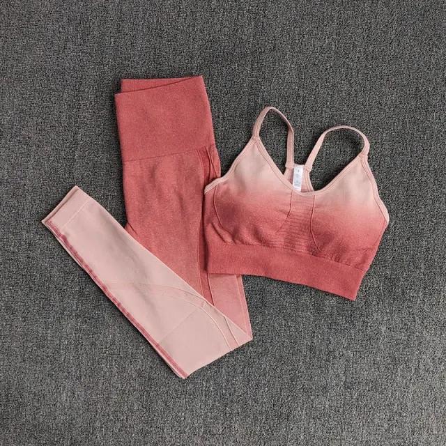 Ombre Women Yoga Set Workout Long Sleeve Crop Top Sports Bra Seamless Leggings Gym Clothing Fitness Sportswear Sports Suits by Vimost Shop
