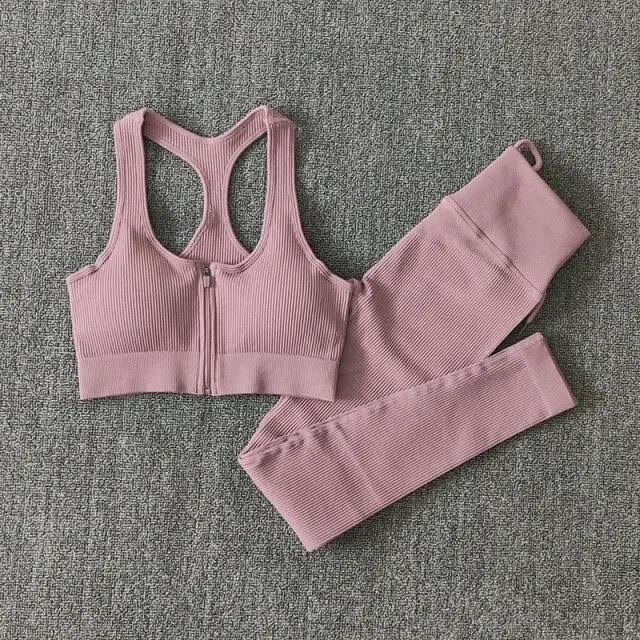 Seamless Yoga Set Workout Shirts Sport Pants Bra Gym Clothing Tracksuit Drawstring High Waist Running Leggings Fitness Suit by Vimost Shop
