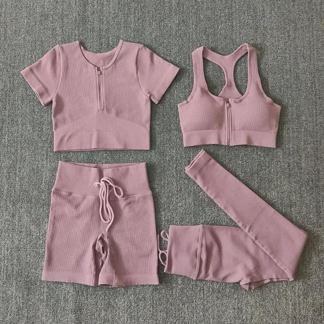 Seamless Yoga Set Workout Shirts Sport Pants Bra Gym Clothing Tracksuit Drawstring High Waist Running Leggings Fitness Suit by Vimost Shop