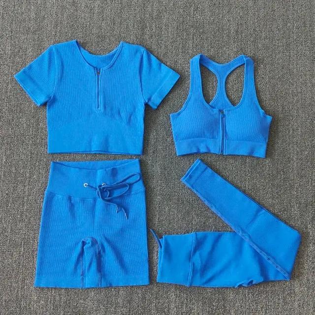 Seamless Yoga Set Workout Shirts Sport Pants Bra Gym Clothing Tracksuit Drawstring High Waist Running Leggings Fitness Suit by Vimost Shop