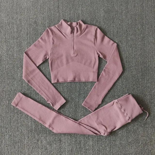 Seamless Women Yoga Set Workout Sportswear Gym Clothing Zipper Long Sleeve High Waist Leggings Fitness Bra Athletic Sports Suits by Vimost Shop