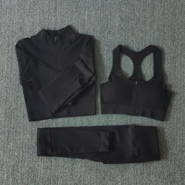 Seamless Women Yoga Set Workout Sportswear Gym Clothing Zipper Long Sleeve High Waist Leggings Fitness Bra Athletic Sports Suits by Vimost Shop