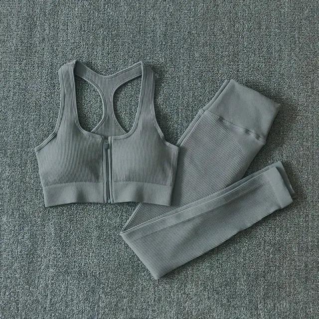 Seamless Yoga Set Zipper Long Sleeve Sport Suit Drawstring High Waist Gym Leggings Workout Clothes For Women Sportswear by Vimost Shop