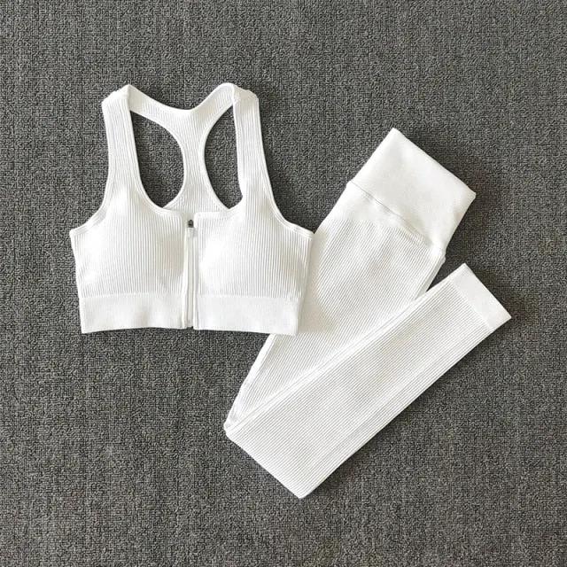 Seamless Yoga Set Zipper Long Sleeve Sport Suit Drawstring High Waist Gym Leggings Workout Clothes For Women Sportswear by Vimost Shop