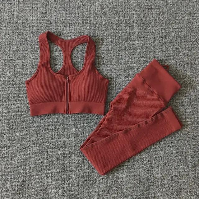 Seamless Yoga Set Zipper Long Sleeve Sport Suit Drawstring High Waist Gym Leggings Workout Clothes For Women Sportswear by Vimost Shop