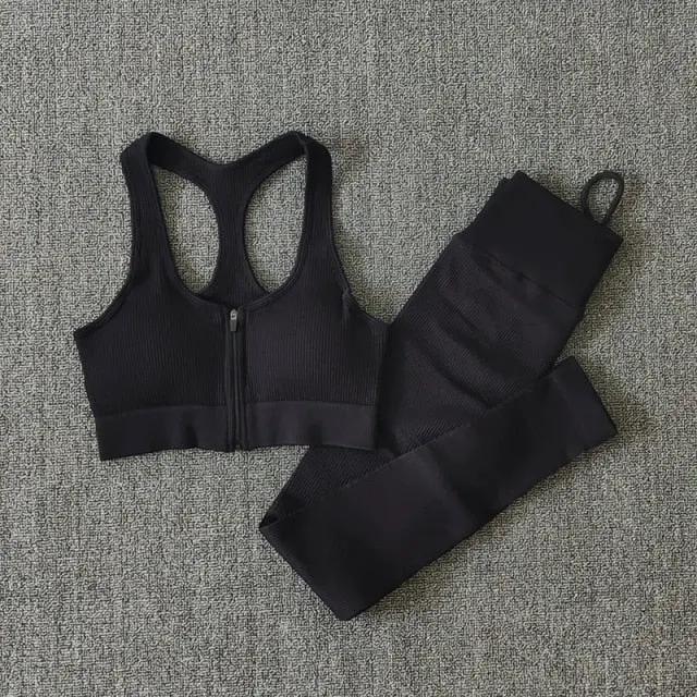 Seamless Yoga Set Zipper Long Sleeve Sport Suit Drawstring High Waist Gym Leggings Workout Clothes For Women Sportswear by Vimost Shop