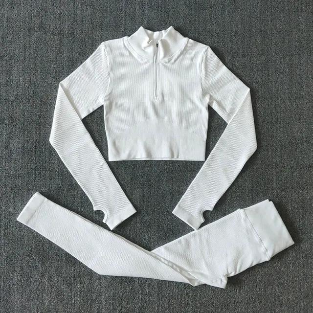 Seamless Yoga Set Zipper Long Sleeve Sport Suit Drawstring High Waist Gym Leggings Workout Clothes For Women Sportswear by Vimost Shop