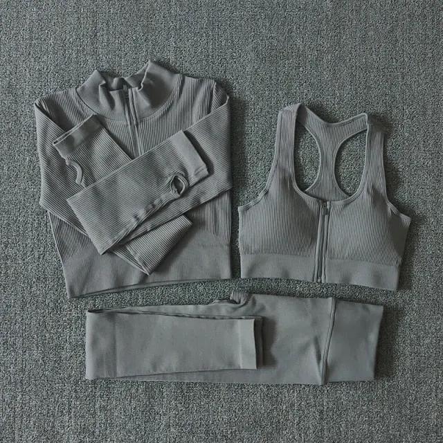 Seamless Yoga Set Zipper Long Sleeve Sport Suit Drawstring High Waist Gym Leggings Workout Clothes For Women Sportswear by Vimost Shop